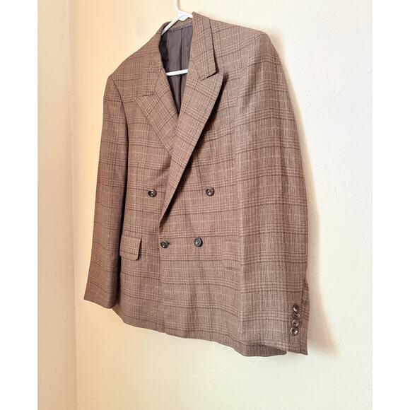 VTG Oxxford Clothes Pure Alpaca Men's Blazer 44R Brown Plaid Neiman Marcus 1991 - Picture 3 of 7